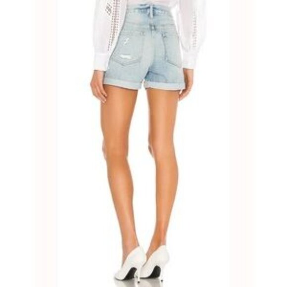 Frame Le Beau Denim Distressed Jean Short Size 30 With Cuff Detail Hem - Picture 2 of 9